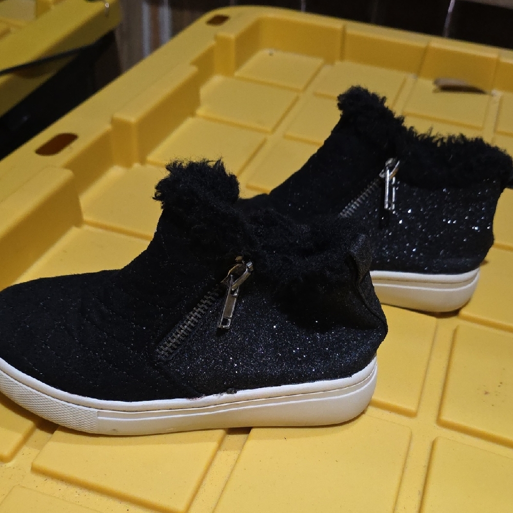 Toddler Girls Black Glitter Ankle Boots with Zipper